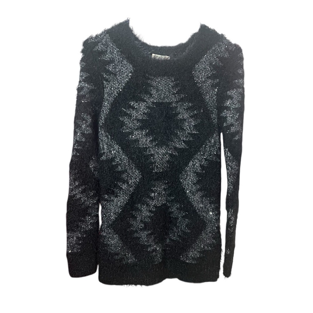 Nevada Girls Black Silver Eyelash Knit‎ Sequin Geometric Sweater XS 4-5